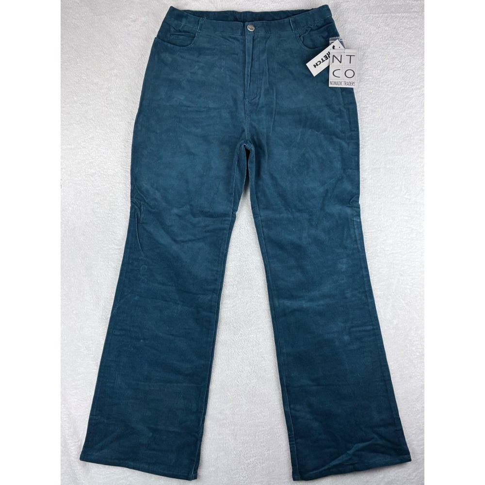 Nomadic Traders Corduroy Pants Aqua Blue Flare Leg‎ Stretch Size 14